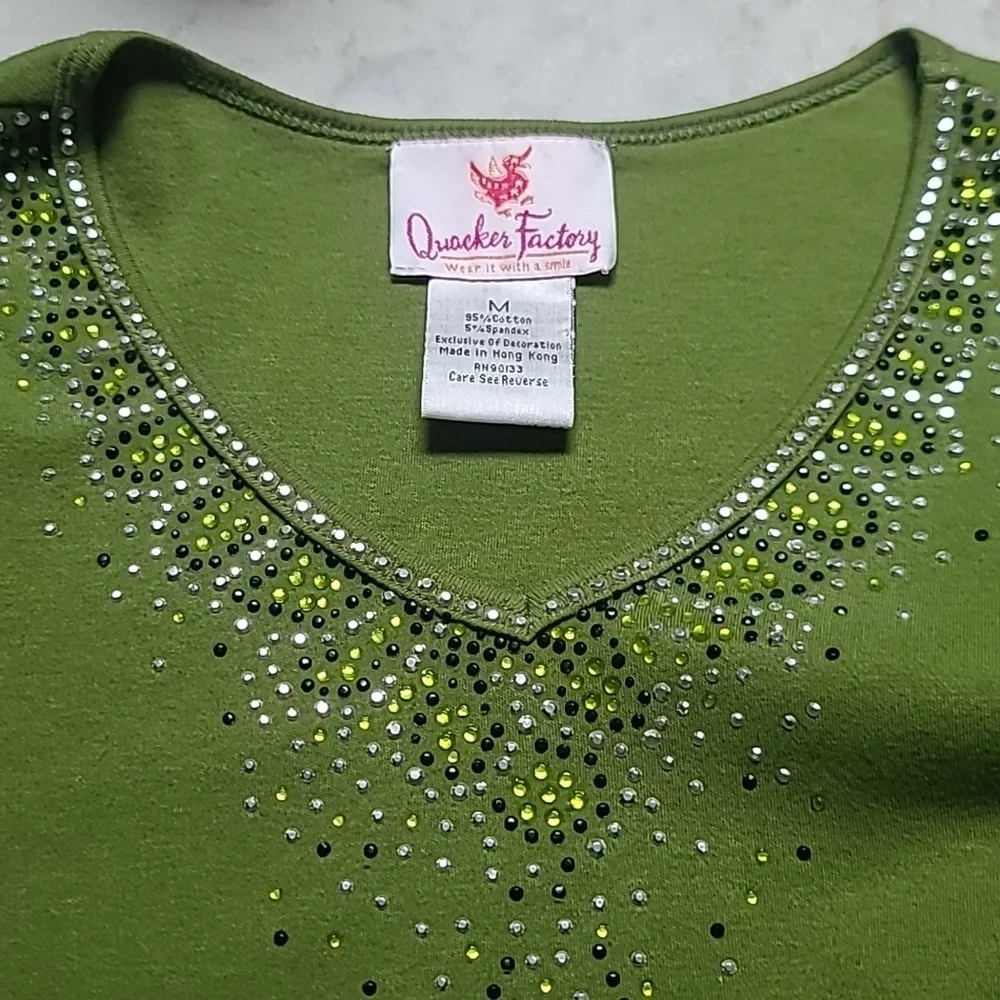 Quacker Factory Embellished Olive Green Women's Jacket & Top Set